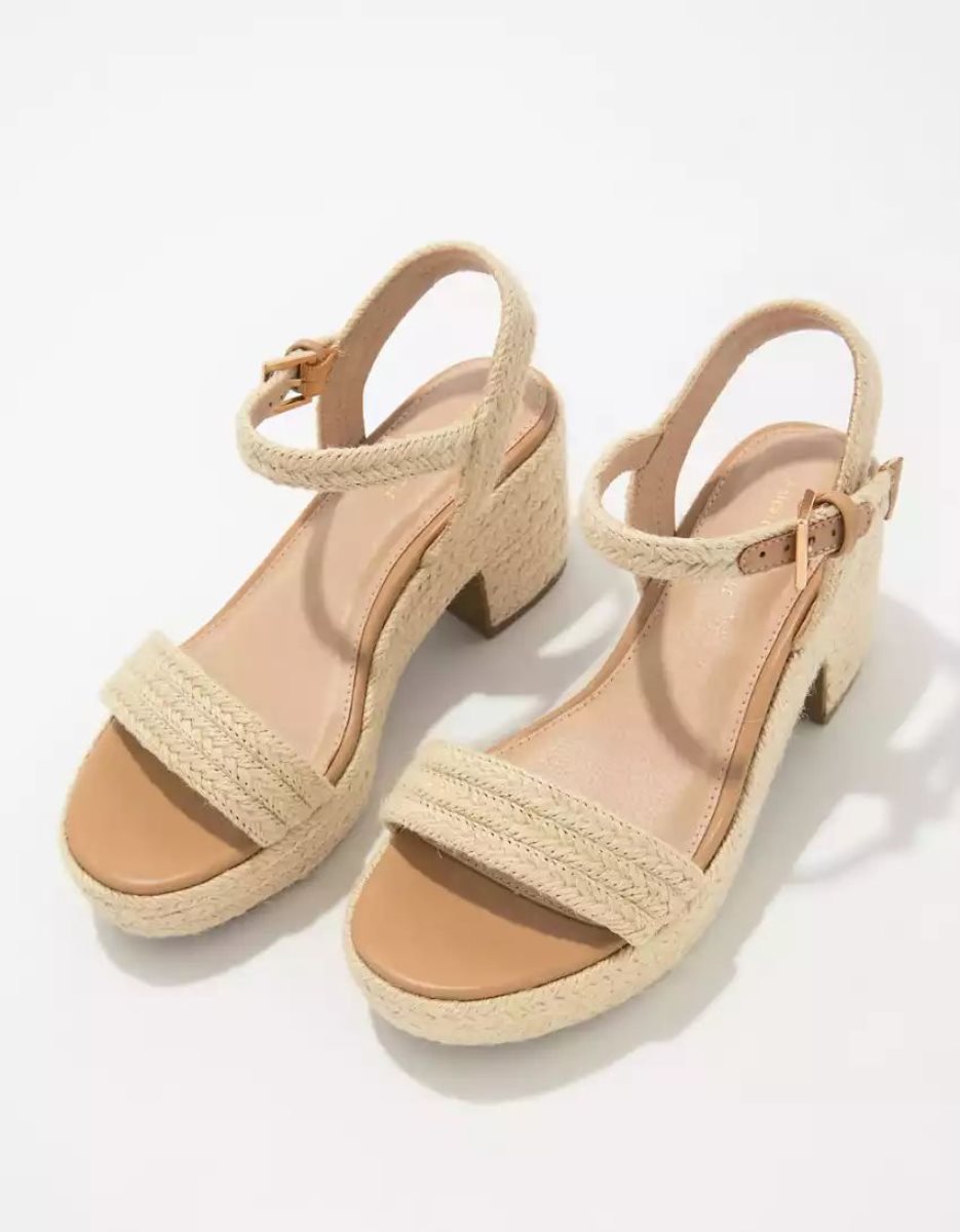 Compensées American Eagle AE Lanières Block Heel Sandal Beige Femme | NTZ-09958801